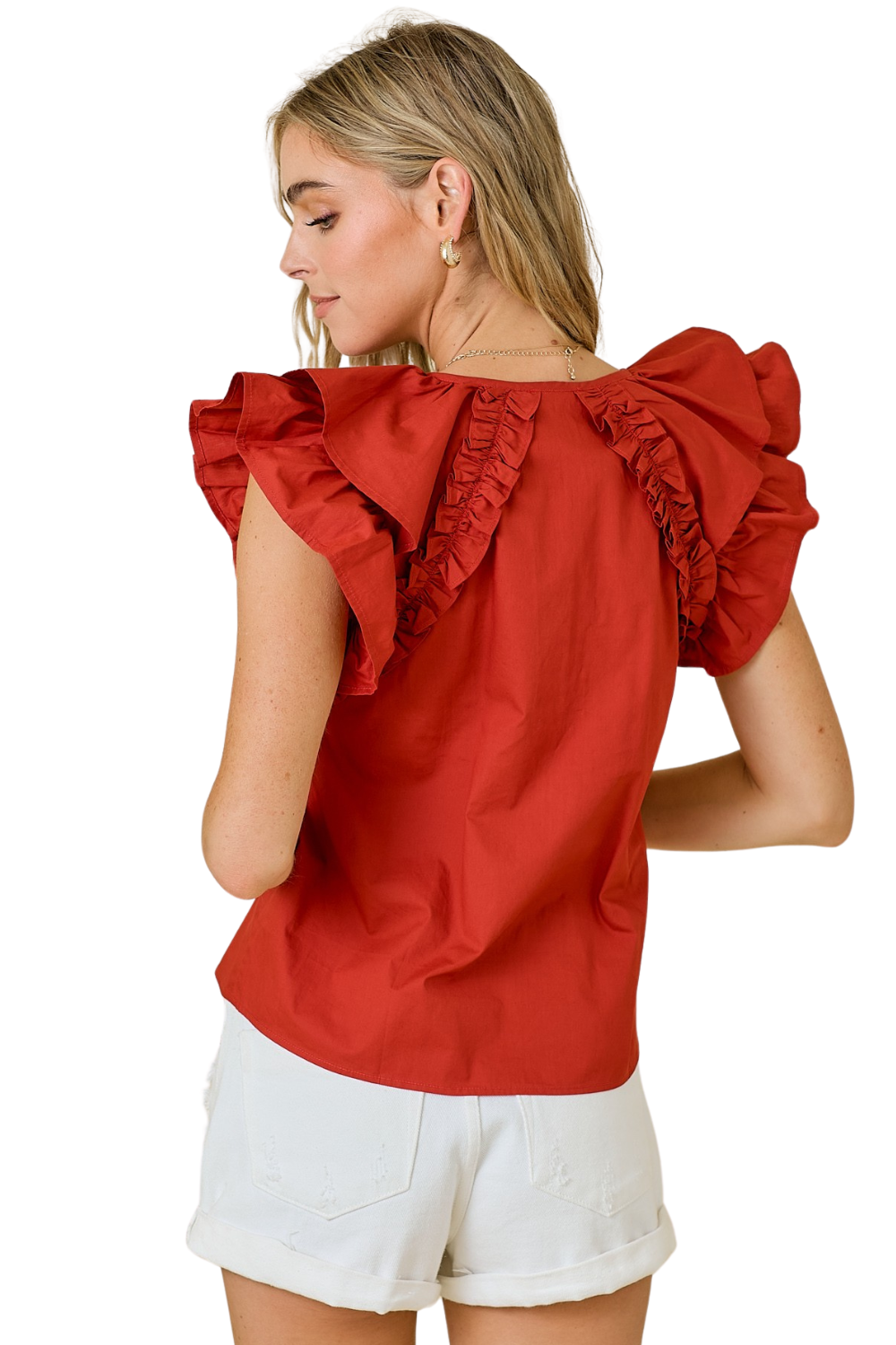 Brick Ruffle Sleeve Blouse