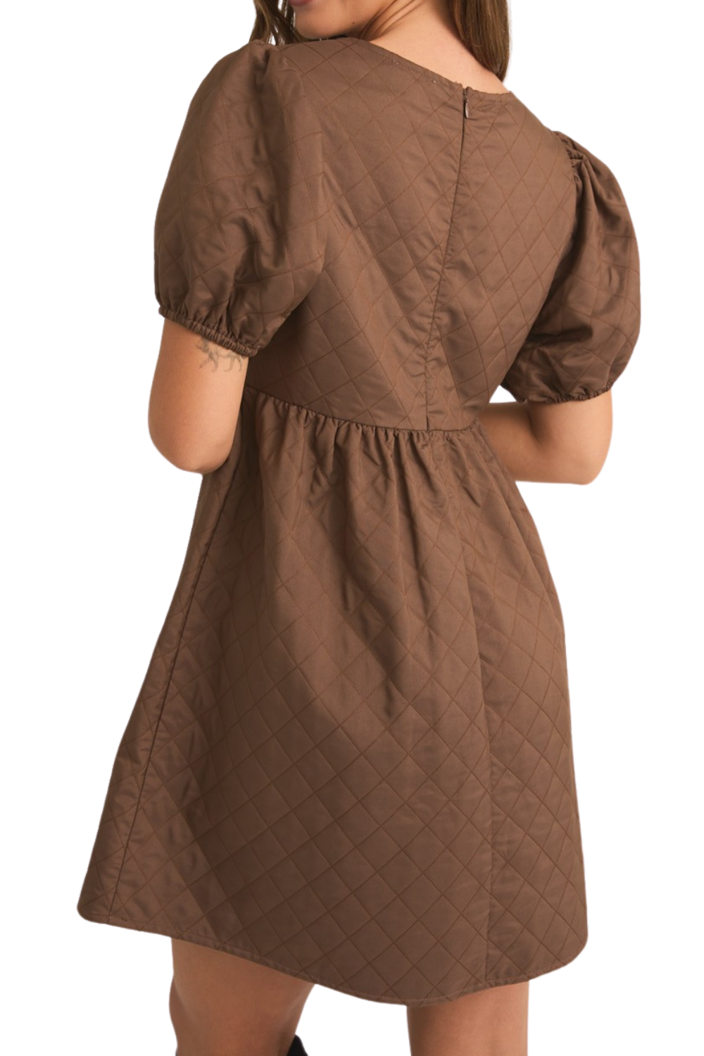 Brown Puff Sleeve Dress