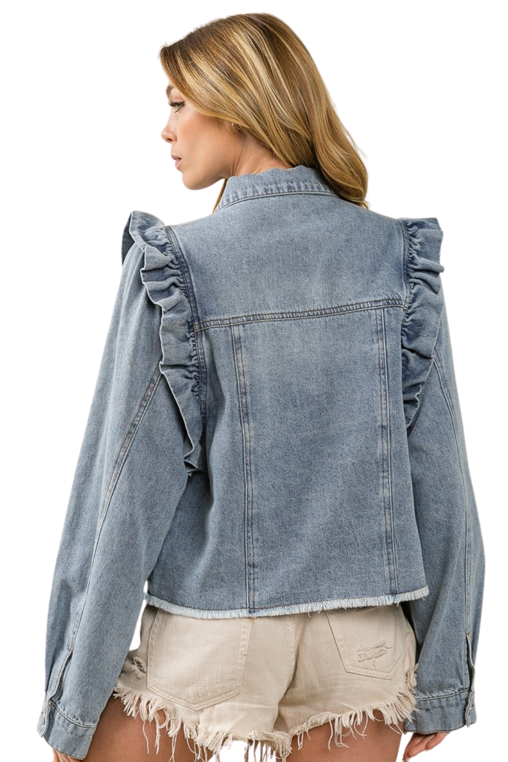 Ruffle Sleeve Denim Jacket